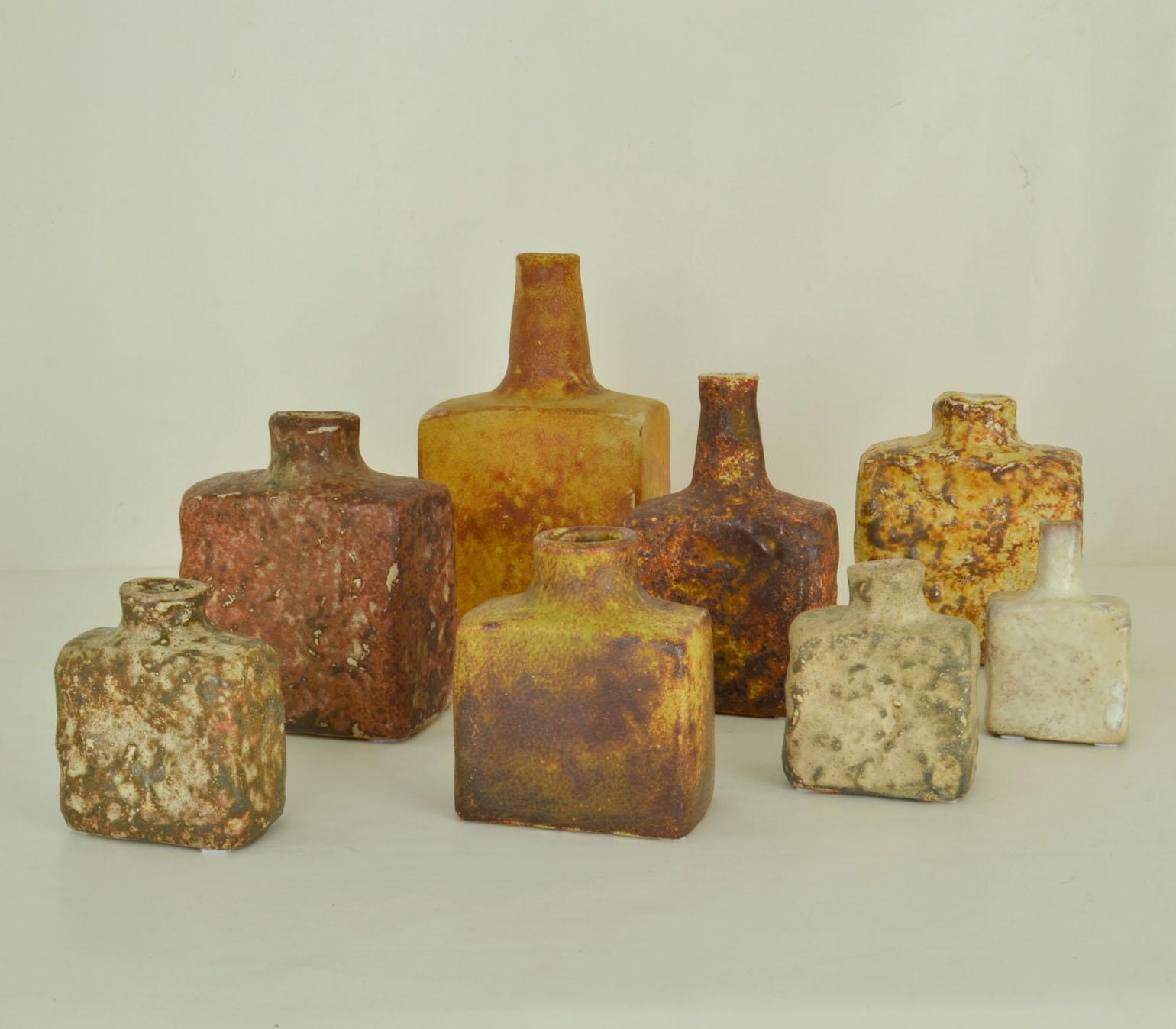 Group of 1960's Square Studio Ceramic Vases in Ocher and Earth Tones For Sale 1