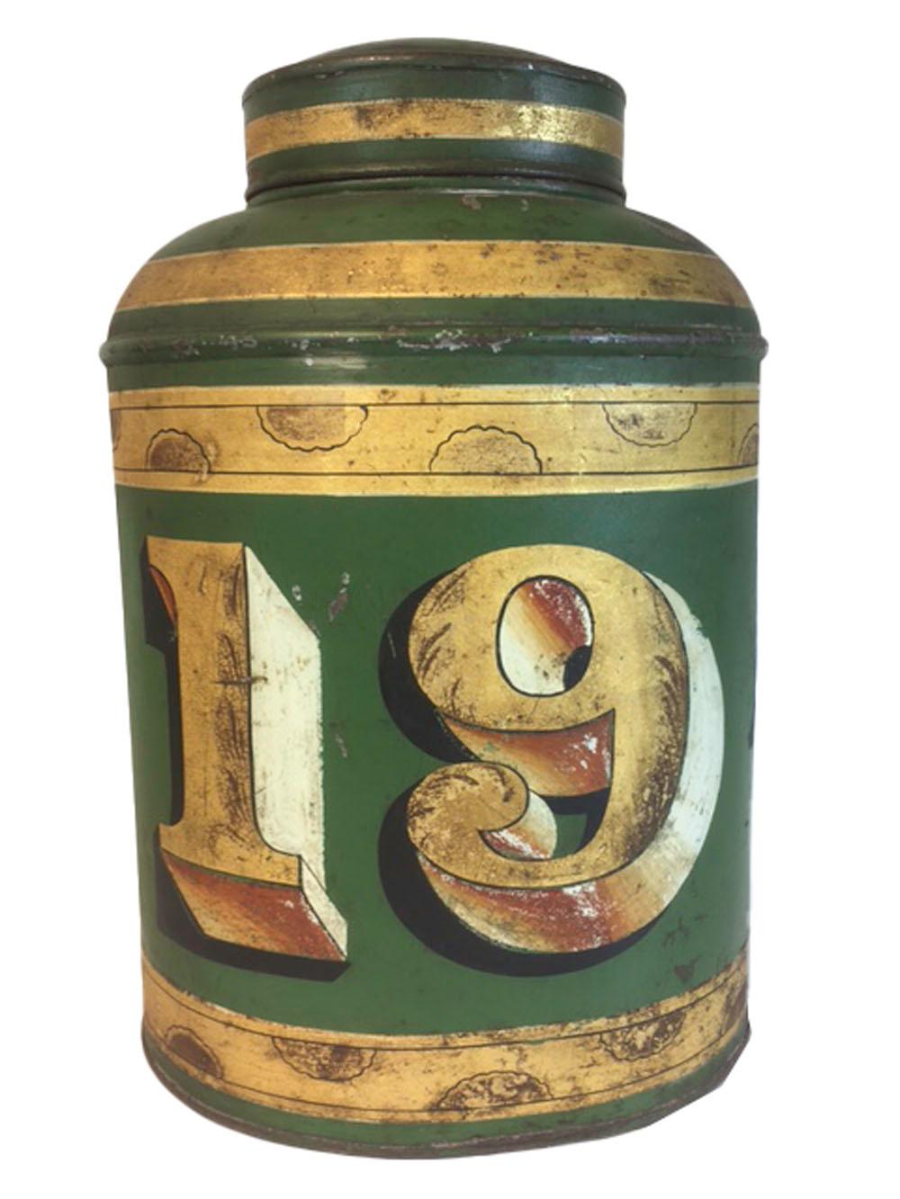 Georgian Group of 19th Century English Green Tole Tea Tins by Parnall & Sons LTD, Bristol For Sale