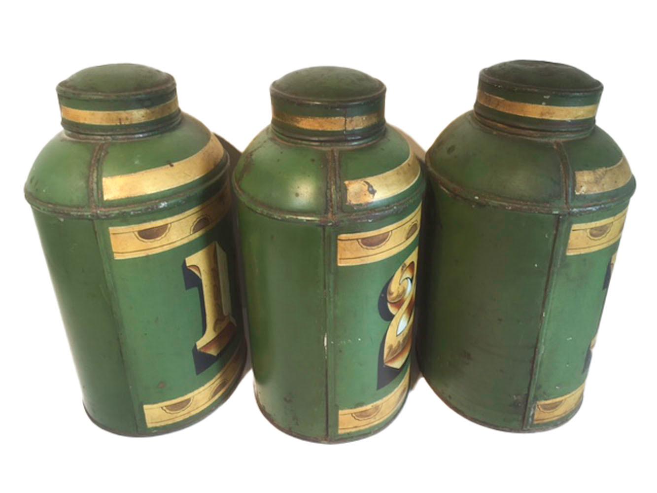 Group of 19th Century English Green Tole Tea Tins by Parnall & Sons LTD, Bristol In Good Condition For Sale In Nantucket, MA