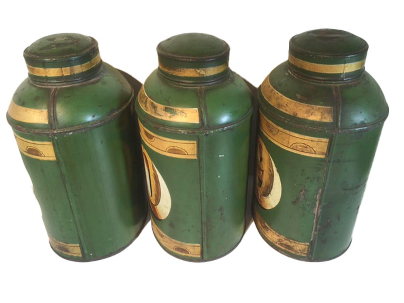 Group of 19th Century English Green Tole Tea Tins by Parnall & Sons LTD, Bristol For Sale 1