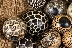 Group of 20 Zambian Painted Gourds and Basket