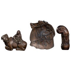 Group of 3 Ancient Objects, China/Japan/Indonesia, 19th Century