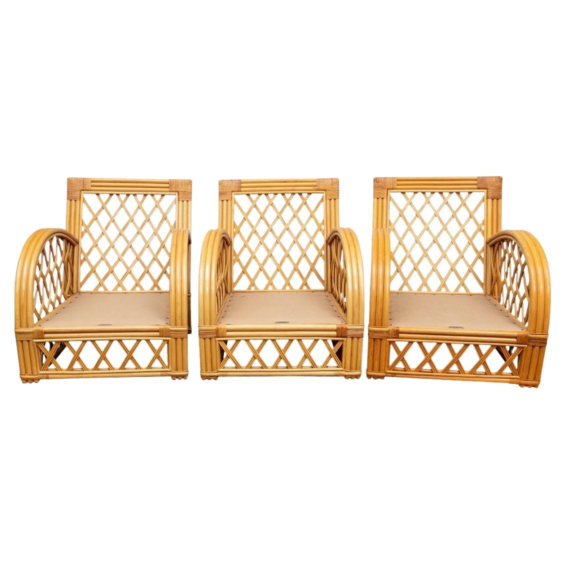 Group of 3 Bielecky Brothers Rattan Armchair Frames