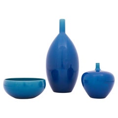 Group of 3 Blue Ceramic Vases & Bowls, Carl-Harry Stålhane, Rörstrand, 1960s
