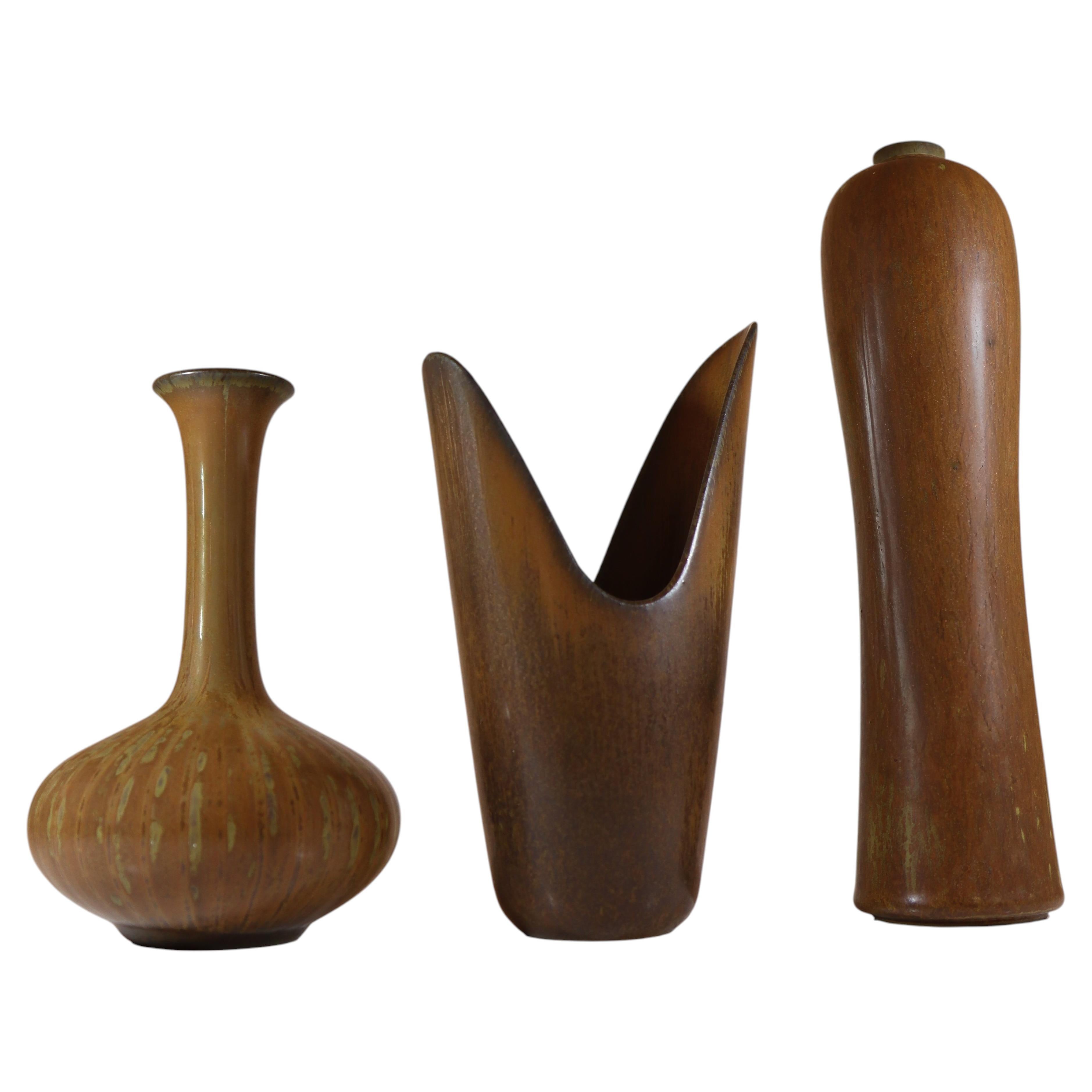 Group of 3 Brown Ceramic Vases - Rörstrand - Gunnar Nylund - Midcentury Modern For Sale