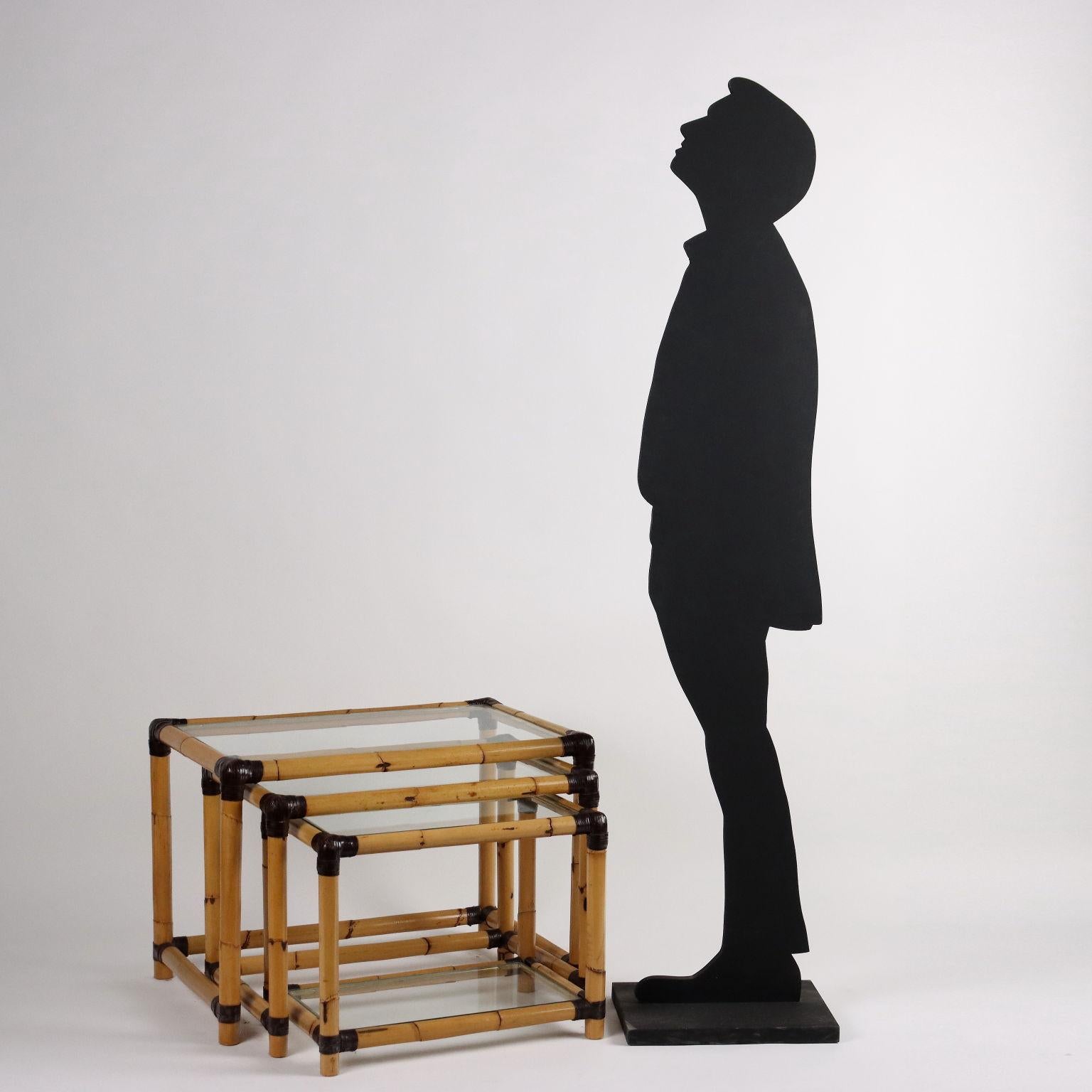 Trio of tables by Arch. Fabrizio Smania for Studio Smania Interni; bamboo wood, glass, brass.