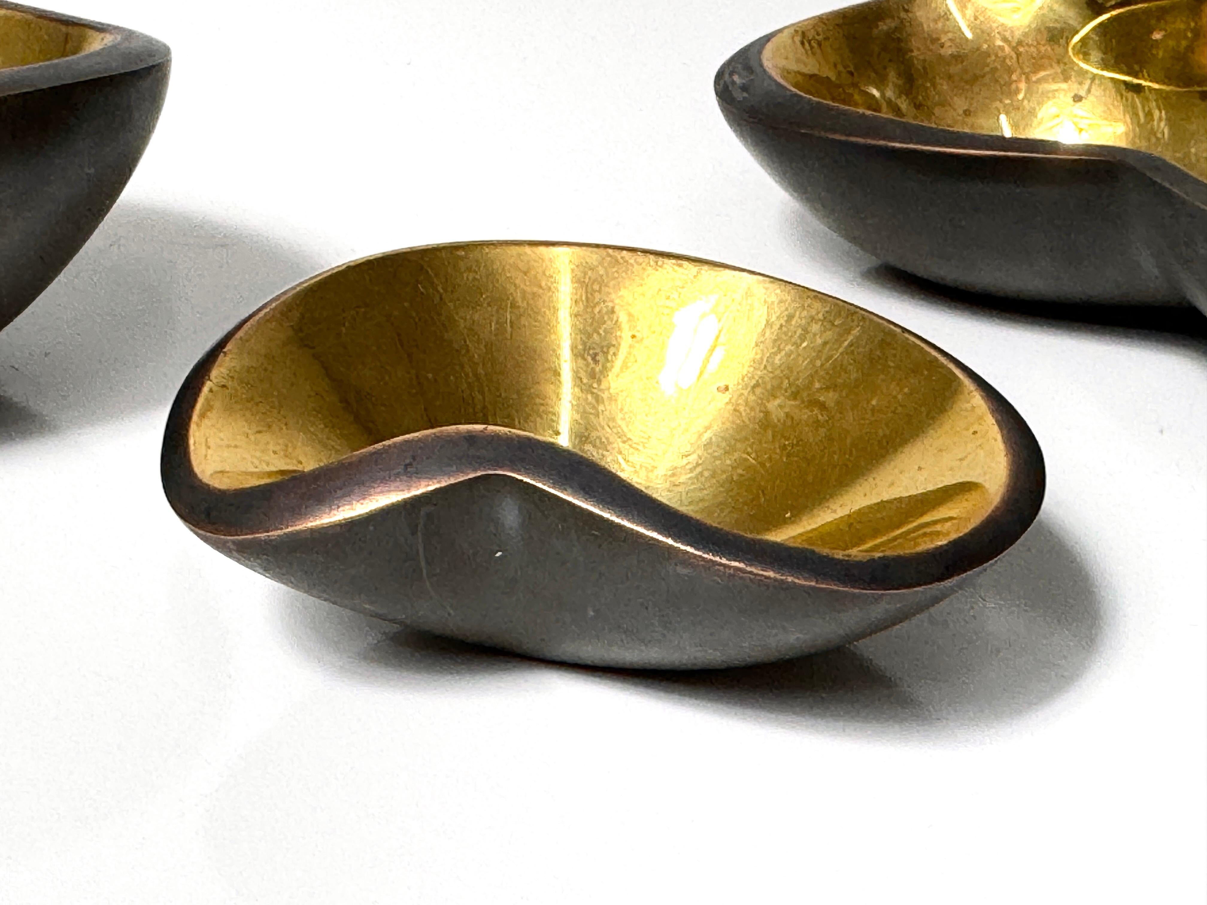 Contemporary Set of 3 Bronze & Gold Biomorphic Decorative Bowl Sculptures by Jonathan Adler For Sale