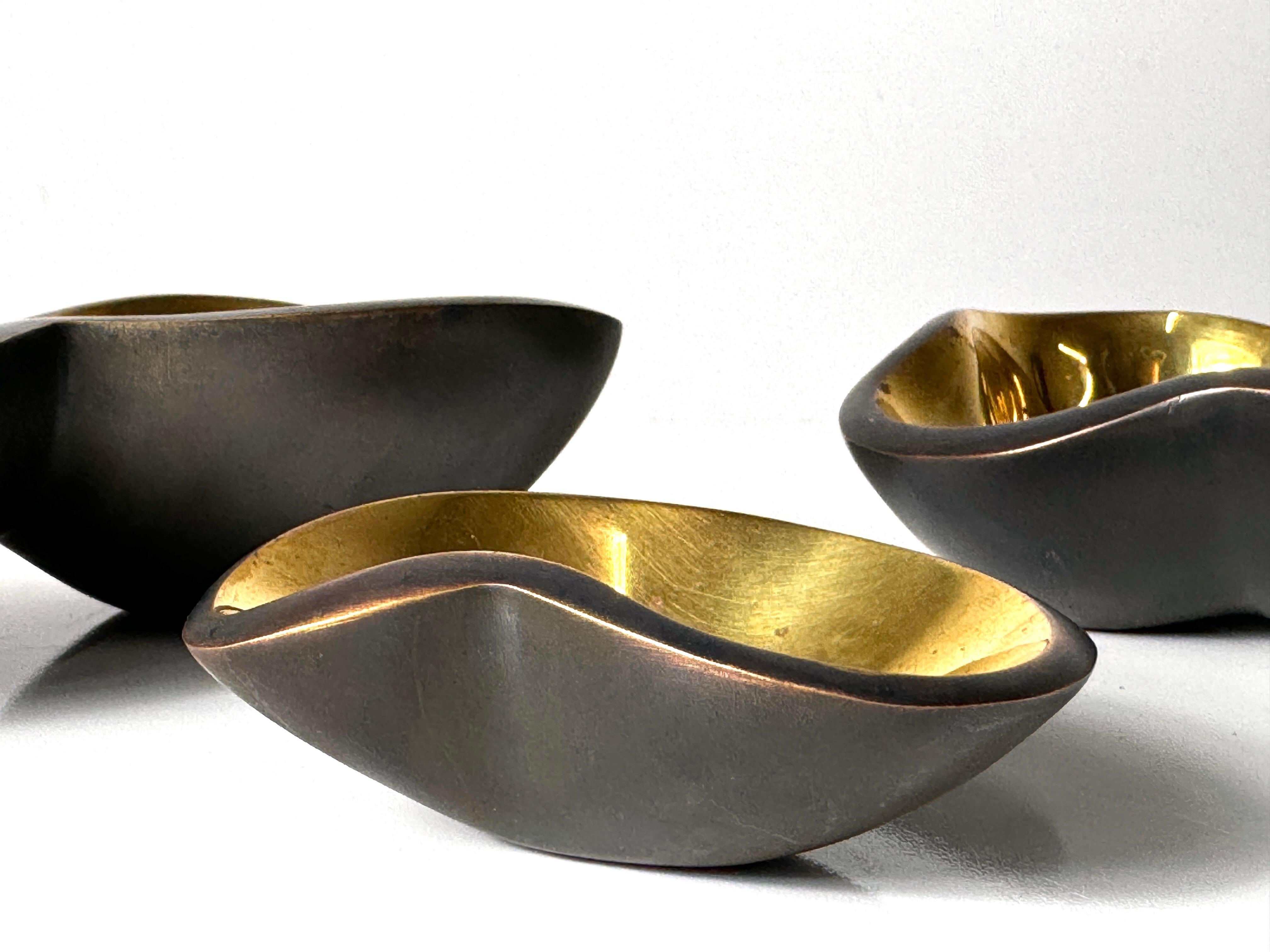 Set of 3 Bronze & Gold Biomorphic Decorative Bowl Sculptures by Jonathan Adler For Sale 1