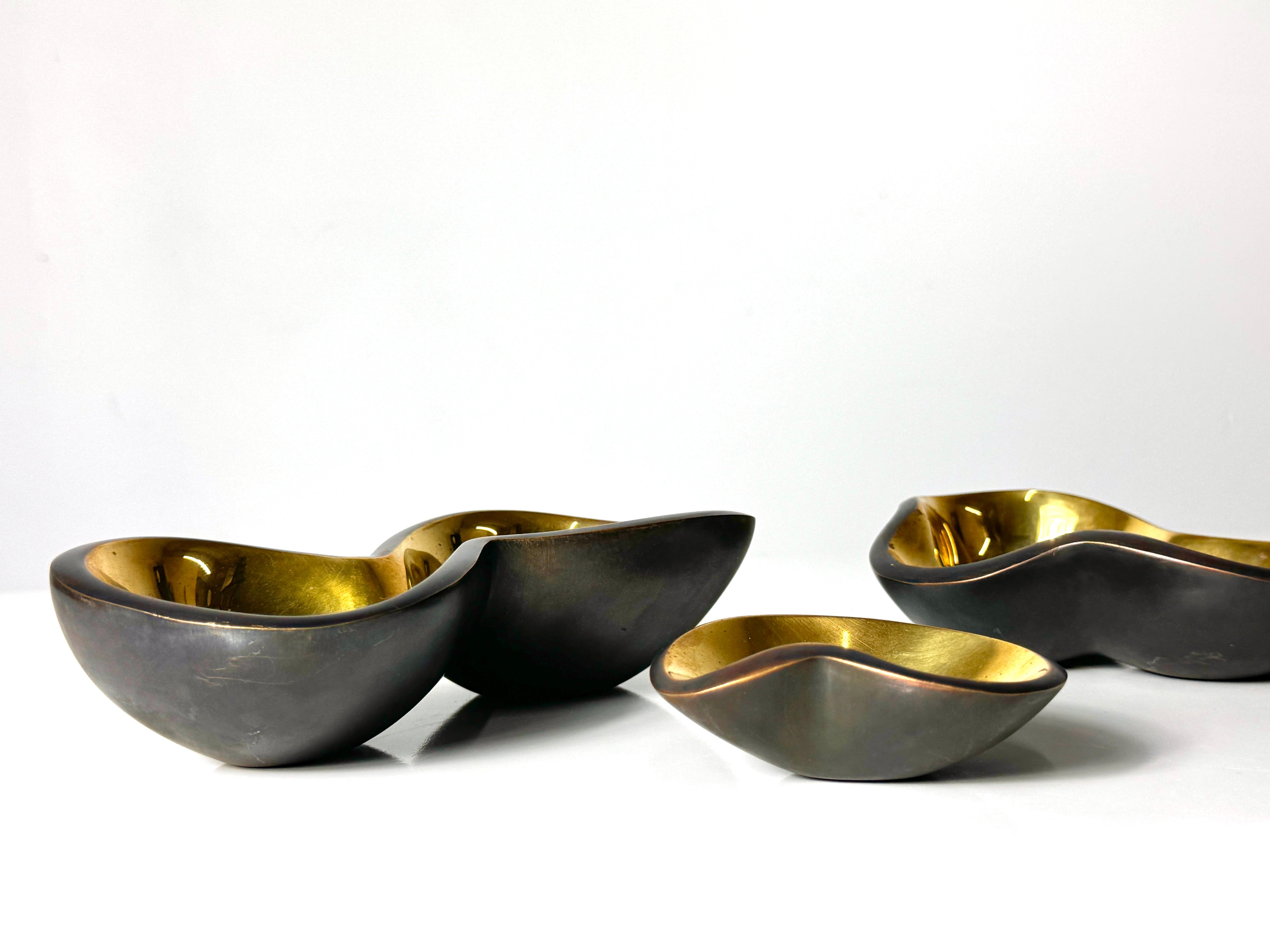 Set of 3 Bronze & Gold Biomorphic Decorative Bowl Sculptures by Jonathan Adler For Sale 2