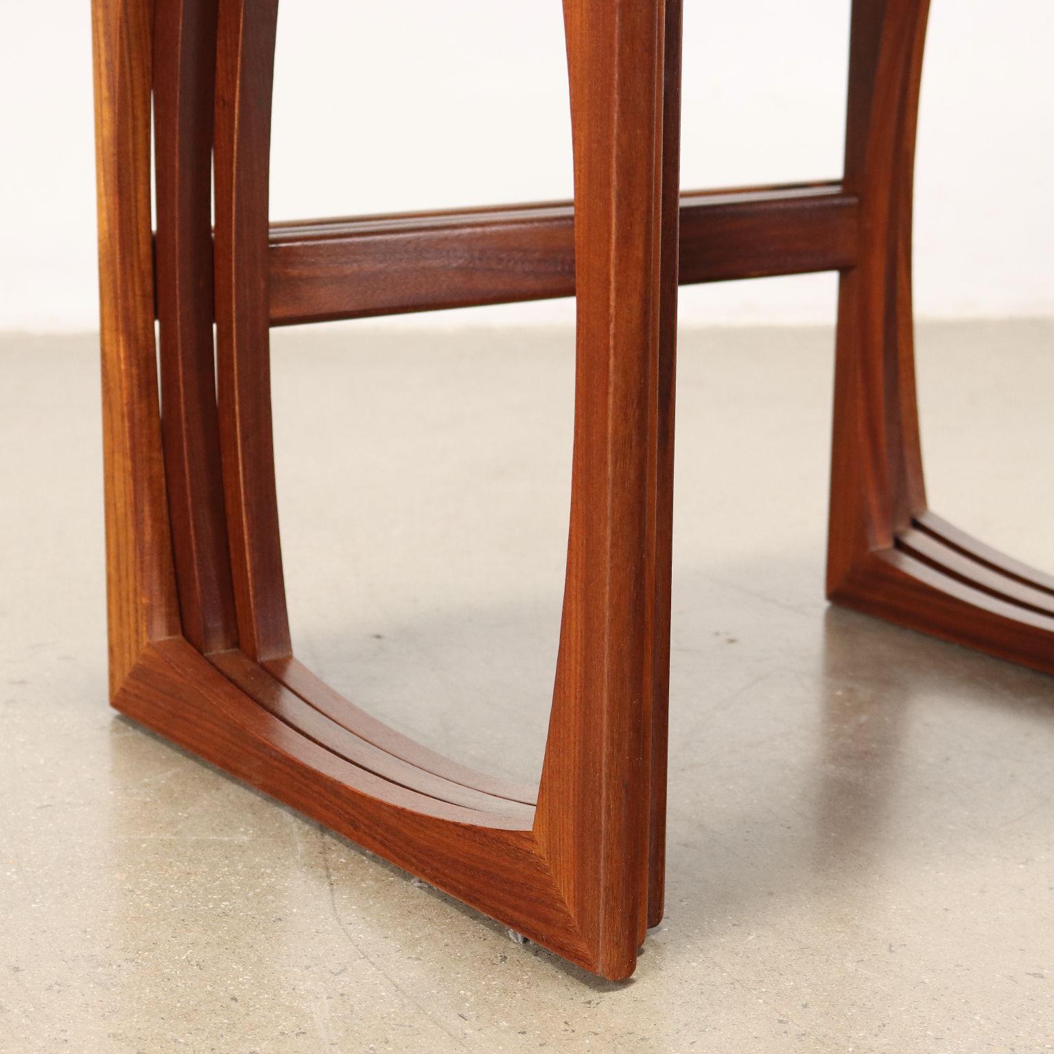 English Group of 3 Hideable Coffee Tables Teak Veneer, Italy, 1960s