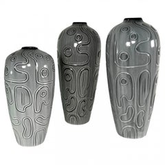Set of Three Italian Gray Glazed Ceramic Vases, Mid-Late 1900s