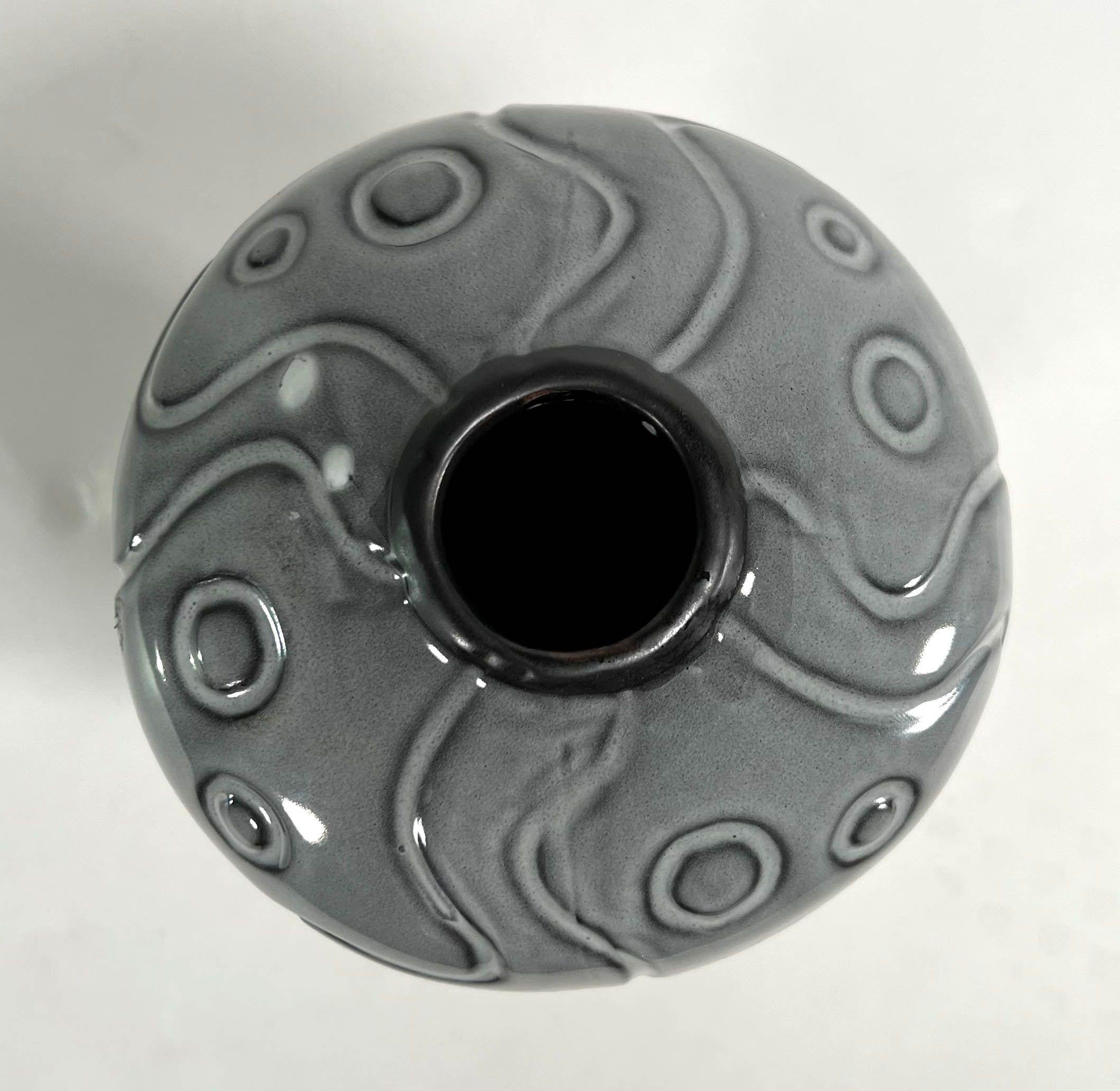 Group of 3 Italian Modern Studio Gray Glazed and Incised Ceramic Vases	 For Sale 1