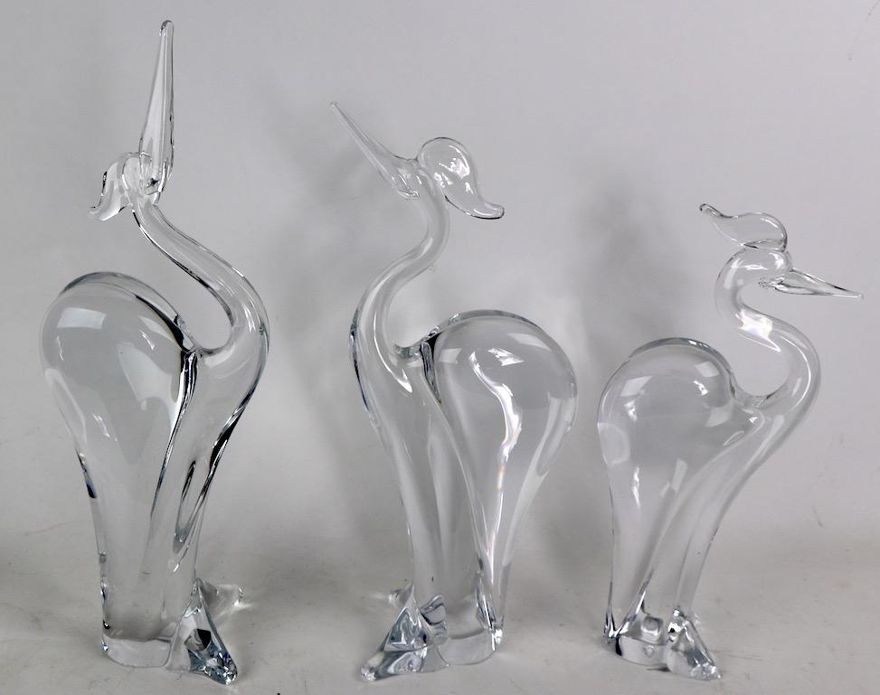 Gruppe von 3 Marcolin-Kristallglasvögeln, hergestellt in Schweden im Angebot 4