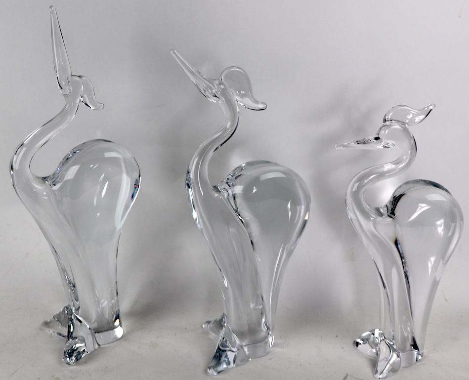 Scandinave moderne Groupe de 3 oiseaux en verre de cristal Marcolin fabriqués en Suède en vente