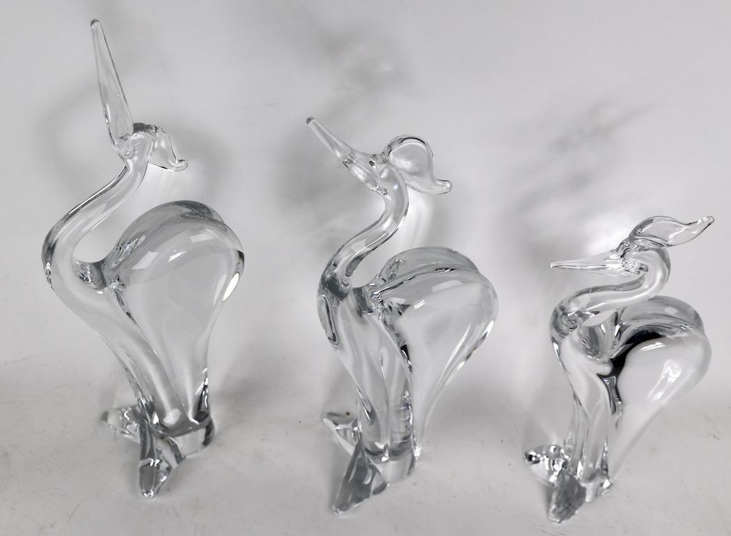 Suédois Groupe de 3 oiseaux en verre de cristal Marcolin fabriqués en Suède en vente
