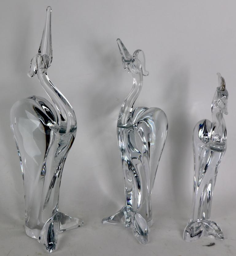 Gruppe von 3 Marcolin-Kristallglasvögeln, hergestellt in Schweden (20. Jahrhundert) im Angebot