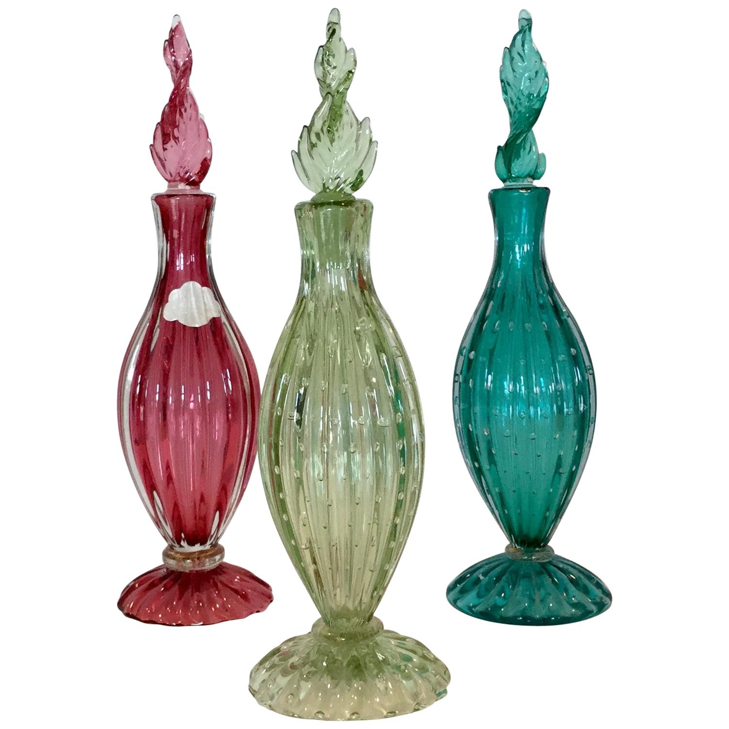Group of 3 Murano Decanters by Alfredo Barbini For Sale