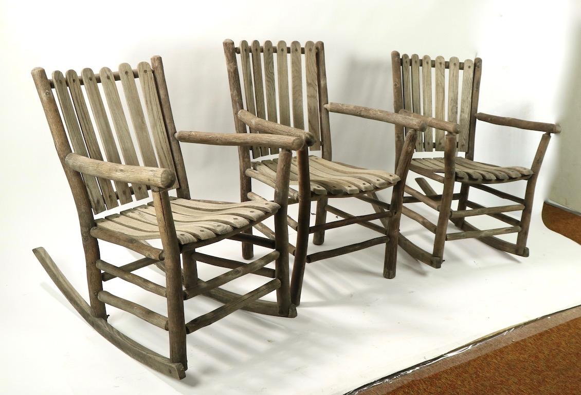 Adirondack Group of 3 Old Hickory Furniture Rocking Chairs and Armchair