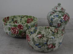 Group of Three Pieces of Chinese Rose Pottery, English, 1920s
