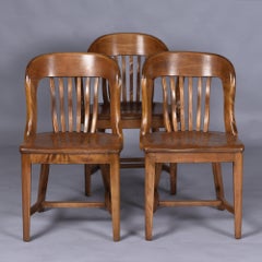 Group of 3 Solid Wood Bankers or Library Chairs Early 20th Century