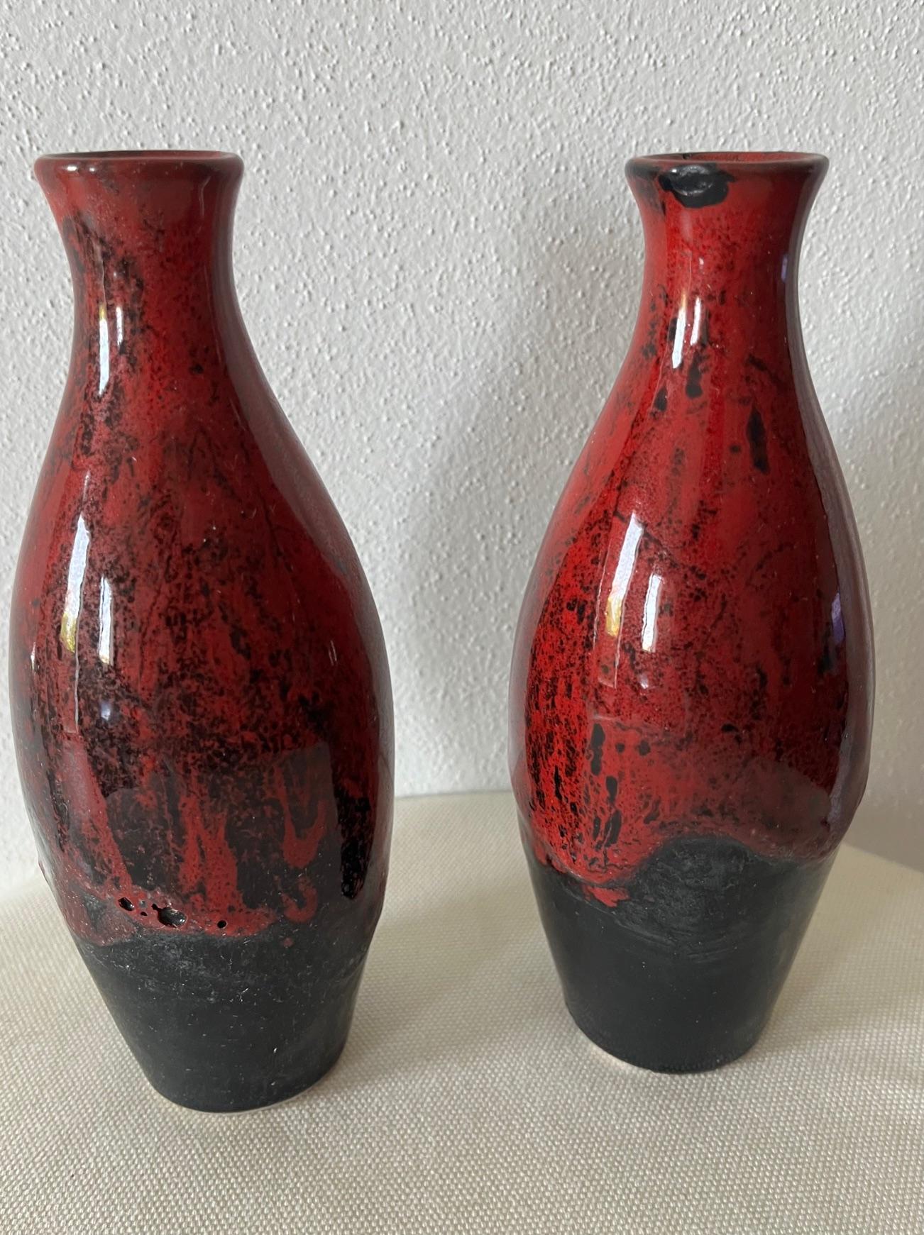Group of 3 Vases Black-Red color in glazed terracotta production Ca'd'Oro Venice In Good Condition For Sale In Monselice, PD