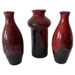 Group of 3 Vases Black-Red color in glazed terracotta production Ca'd'Oro Venice