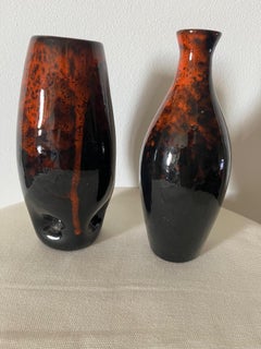 Group of 4 Black-Orange glazed terracotta vases production Ca' d'Oro Venice