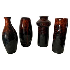 Group of 4 Black-Orange glazed terracotta vases production Ca' d'Oro Venice