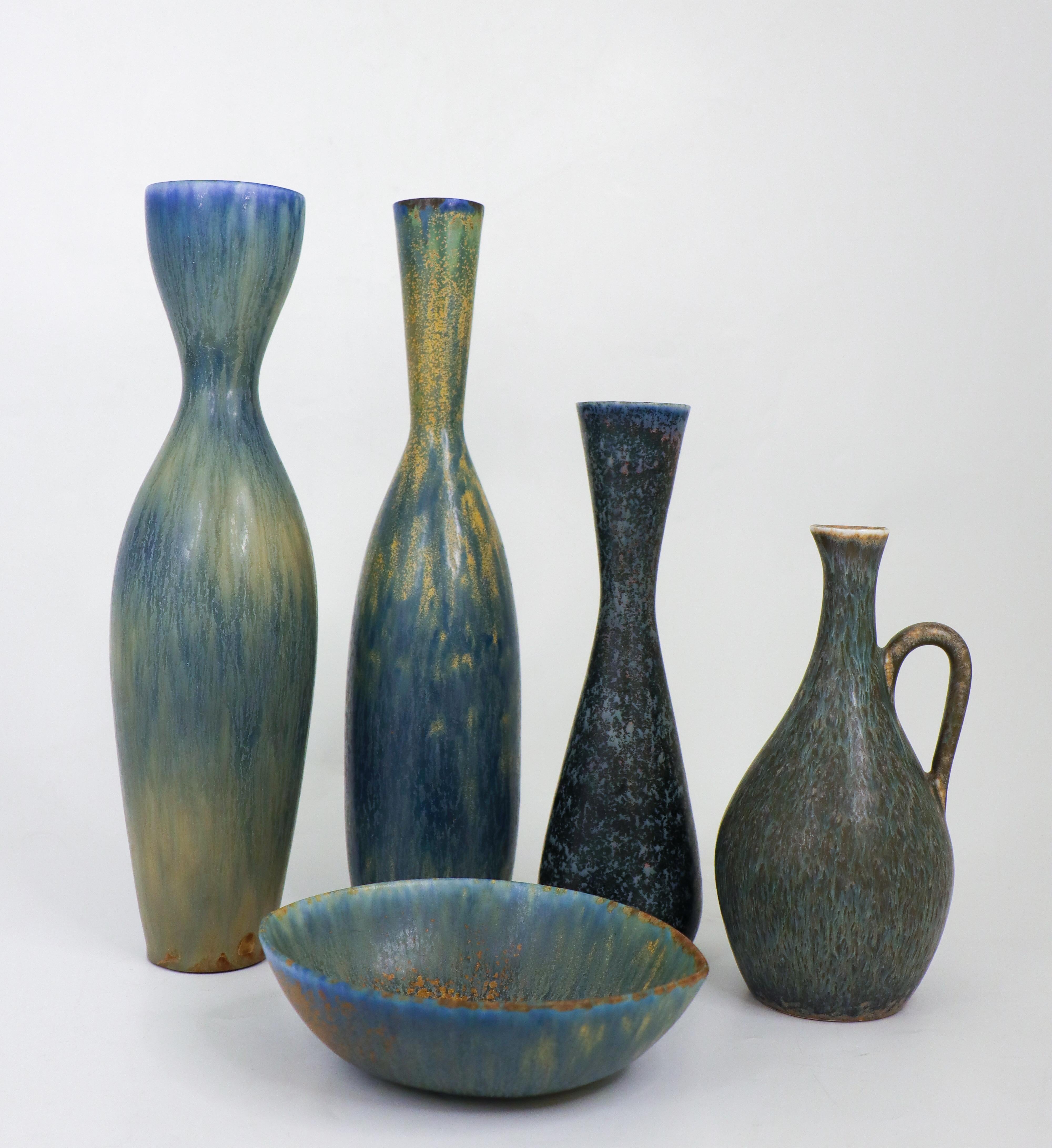 Group of 4 Blue Vases & bowl Ceramics, Rörstrand - Carl-Harry Stålhane In Excellent Condition For Sale In Stockholm, SE