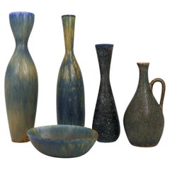 Groupe de 4 vases et coupes en céramique bleue, Rörstrand - Carl-Harry Stålhane