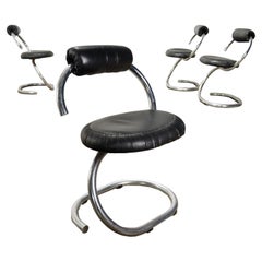 Groupe de 4 chaises Cobra G. Stoppino en cuir, Italie, années 1960-1970