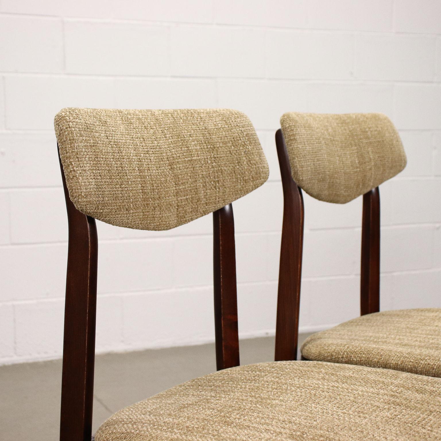 Mid-Century Modern Group of 4 Chairs Foam Fabric Beech, Italy, 1960s