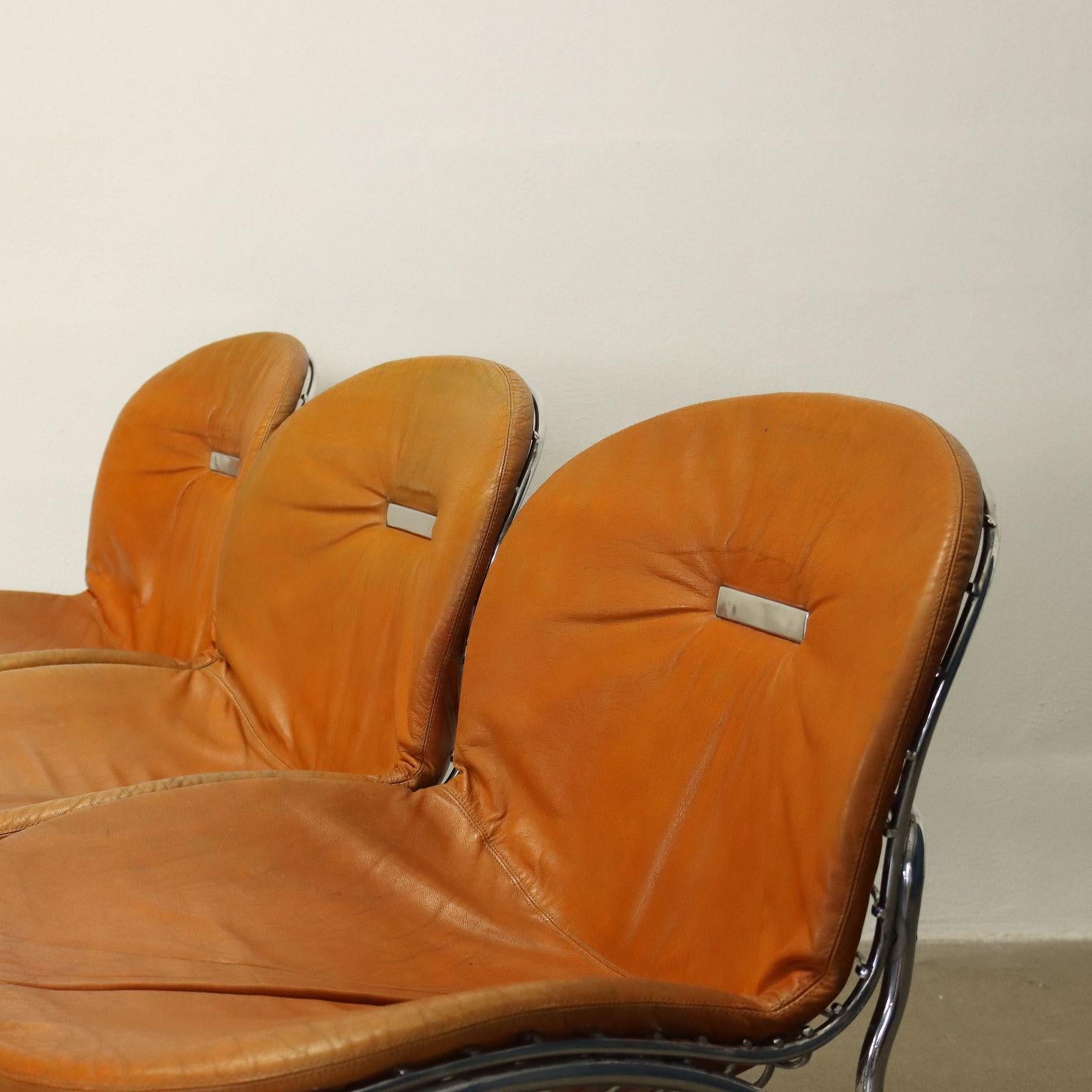 Mid-Century Modern Group of 4 Chairs Rima Sabrina Leather Italy 1960s