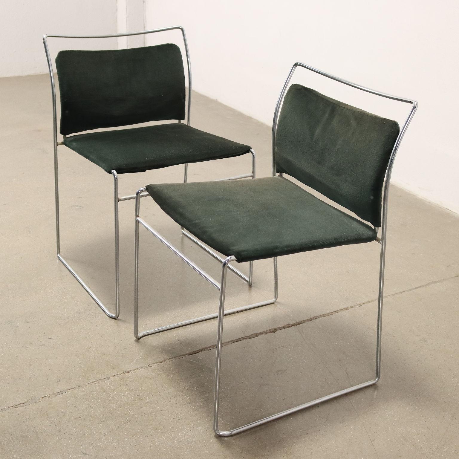 Mid-Century Modern Group of 4 Chairs Simon Gavina Tulu Fabric, Italy, 1970s