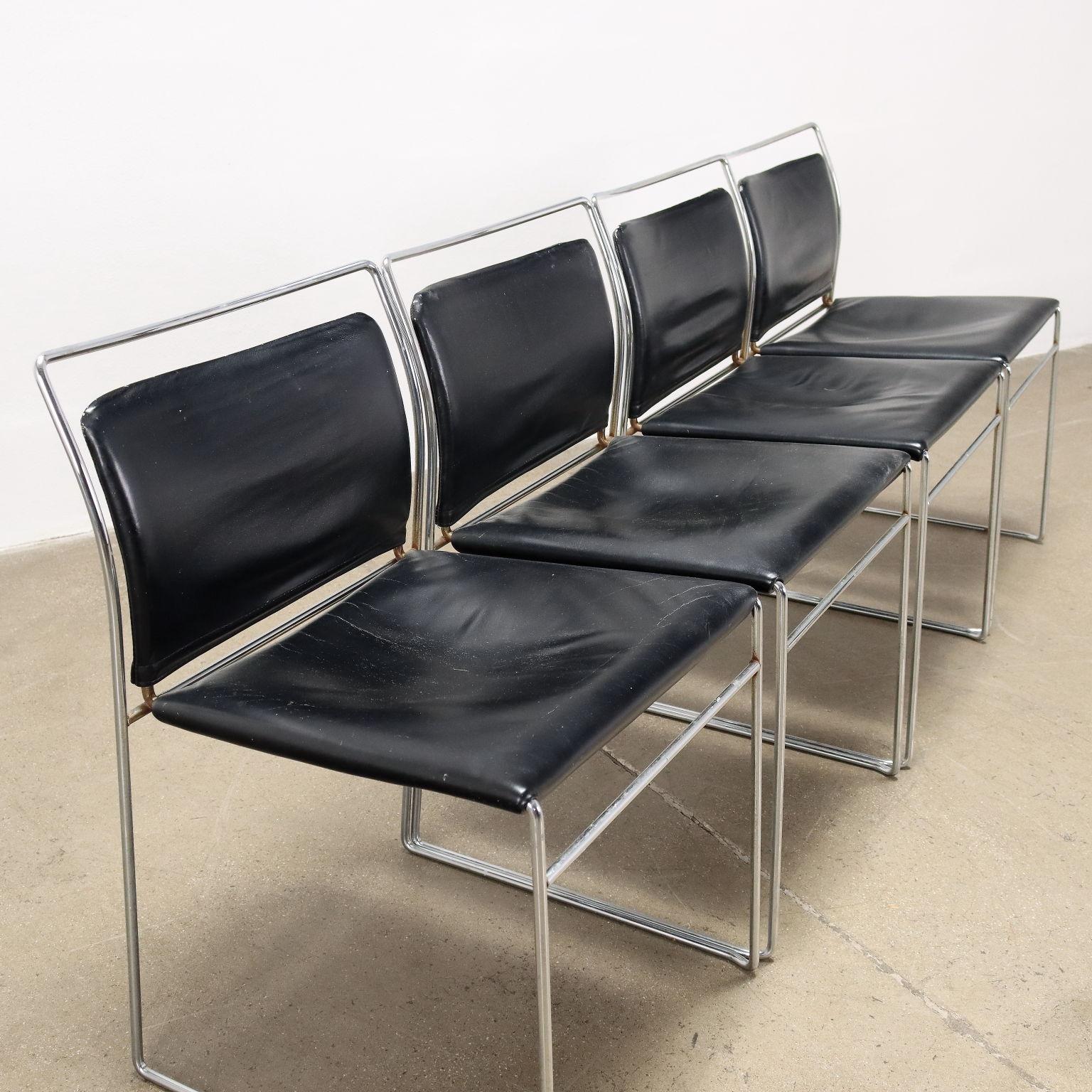 Mid-Century Modern Group of 4 Chairs Simon Gavina Tulu Leather, Italy, 1960s-1970s For Sale