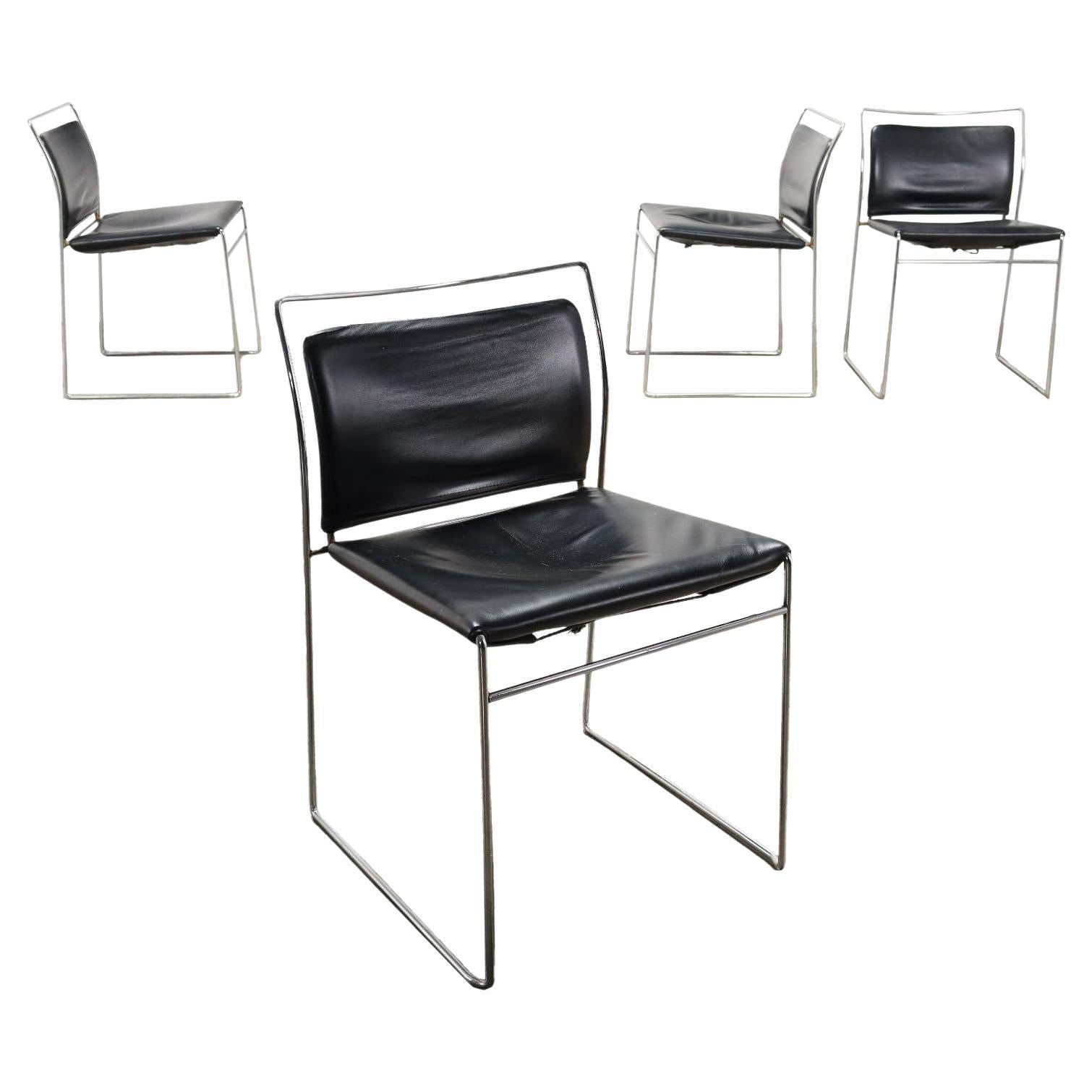 Groupe de 4 chaises en cuir Simon Gavina Tulu, Italie, années 1960-1970