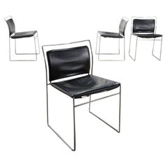 Retro Group of 4 Chairs Simon Gavina Tulu Leather, Italy, 1960s-1970s