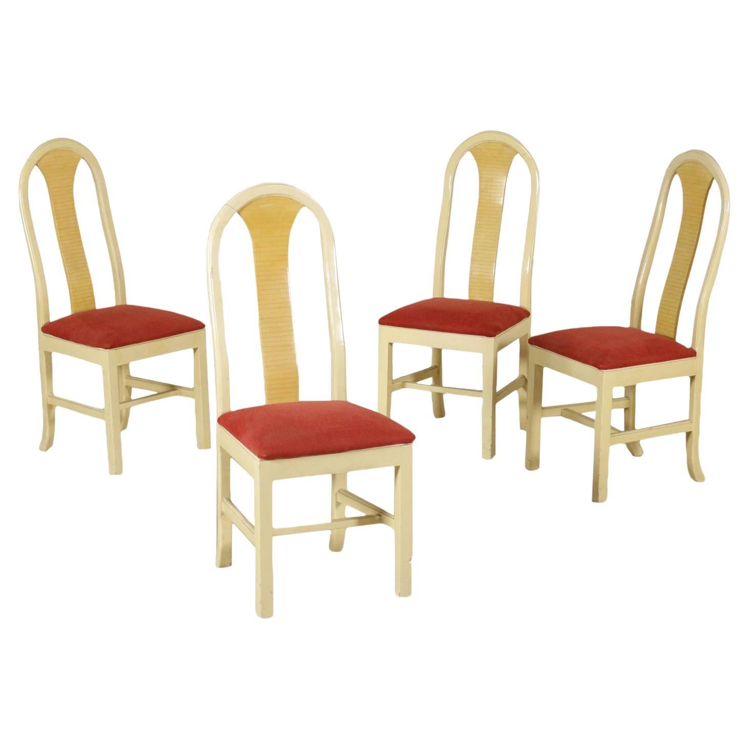 Group of 4 Chairs Wood Synthetic Material Foam Fabric Vintage, Italy, 1950s