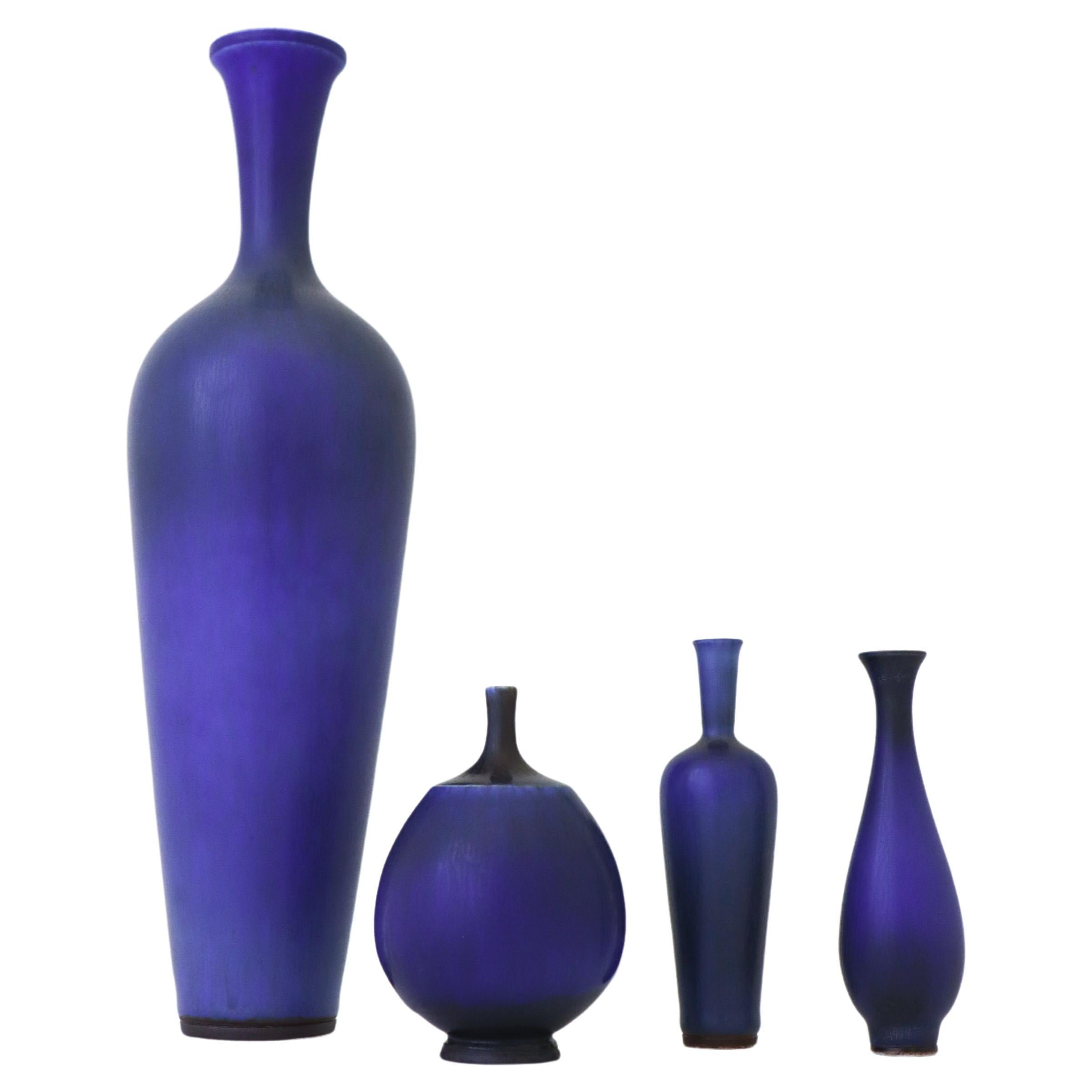 Group of 5 Blue Stoneware Vases, Berndt Friberg, Gustavsberg For Sale