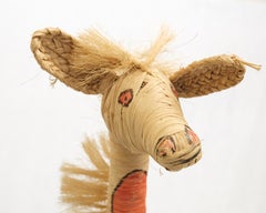 Gruppe von 4 handbemalten Tierskulpturen, Giraffen Volkskunst, Rattan, Bambus, Stroh