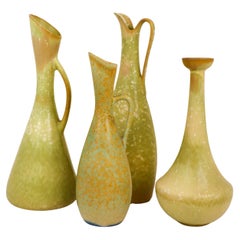 Vintage Group of 4 Green Speckled Vases Ceramics, Rörstrand - Gunnar Nylund