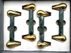 Group of 4 handles in Green Alps marble and brass 1960s production