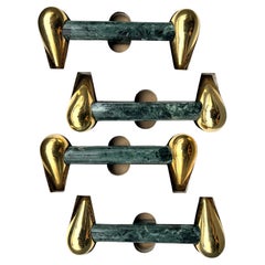 Group of 4 handles in Green Alps marble and brass 1960s production