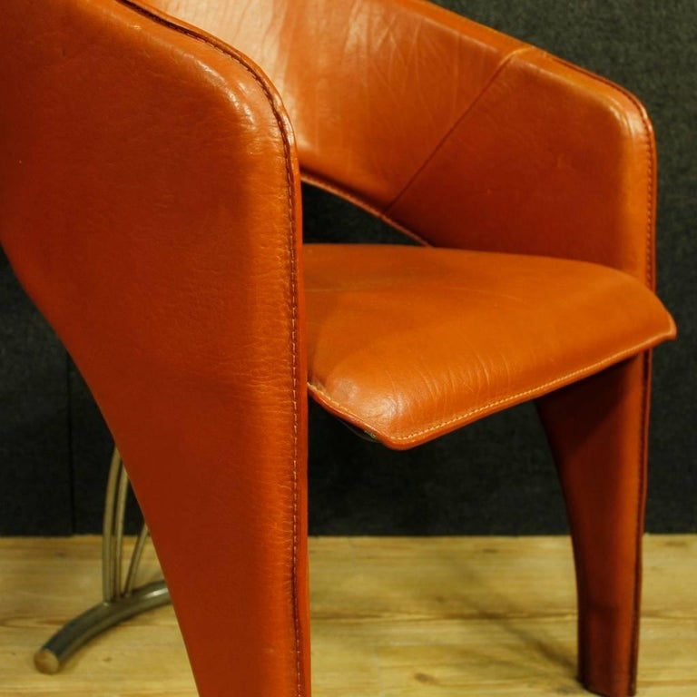 Group of Four Italian Design Chairs in Leather and Metal from 20th