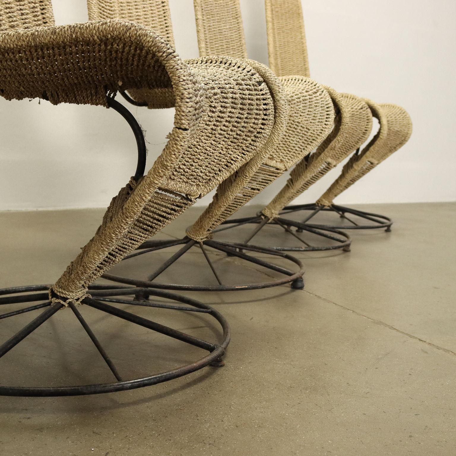 Metal Group of 4 Most 'S' Chairs Rope, 1970s