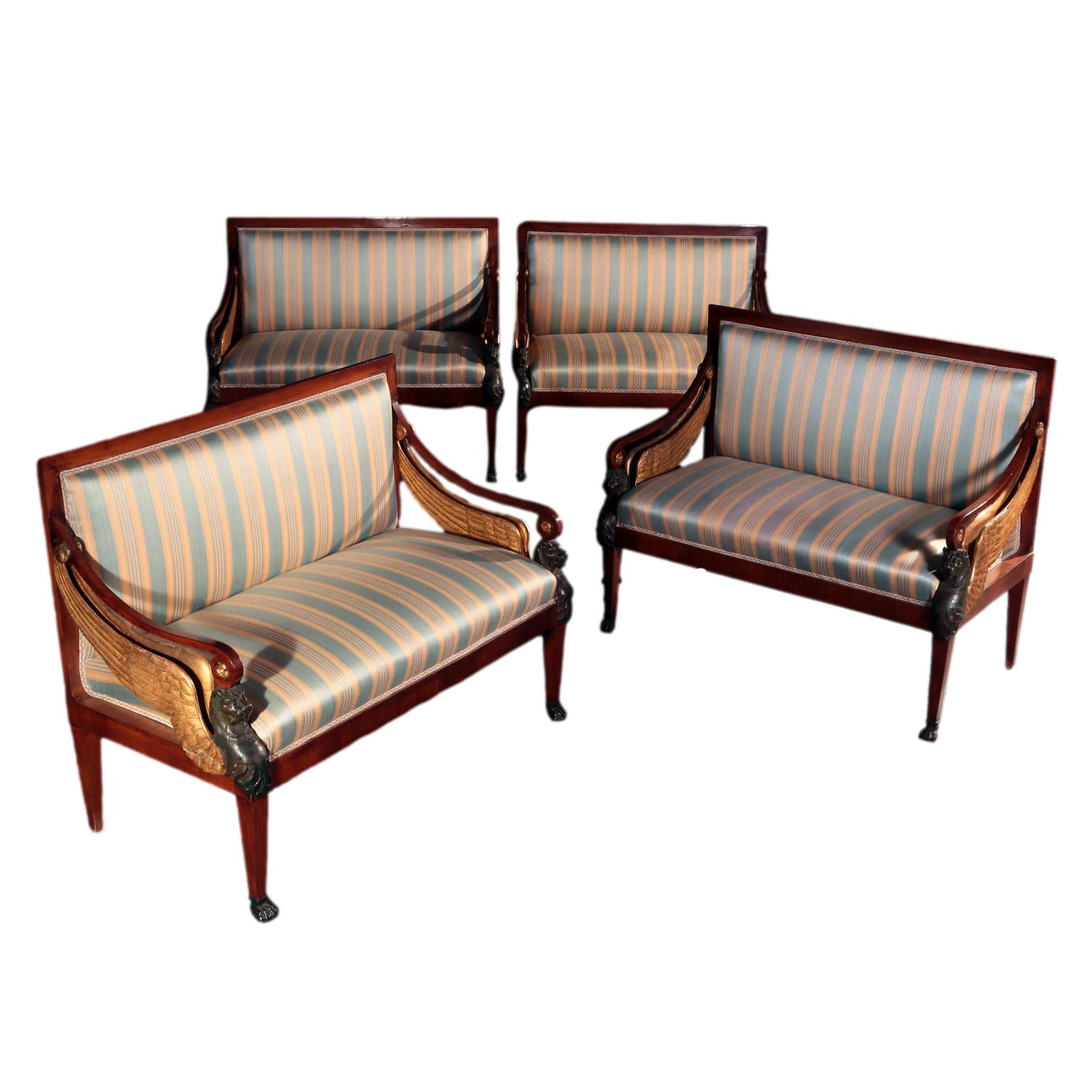 Group of 4 Restoration Settees Cherry, Italy XIX Century For Sale