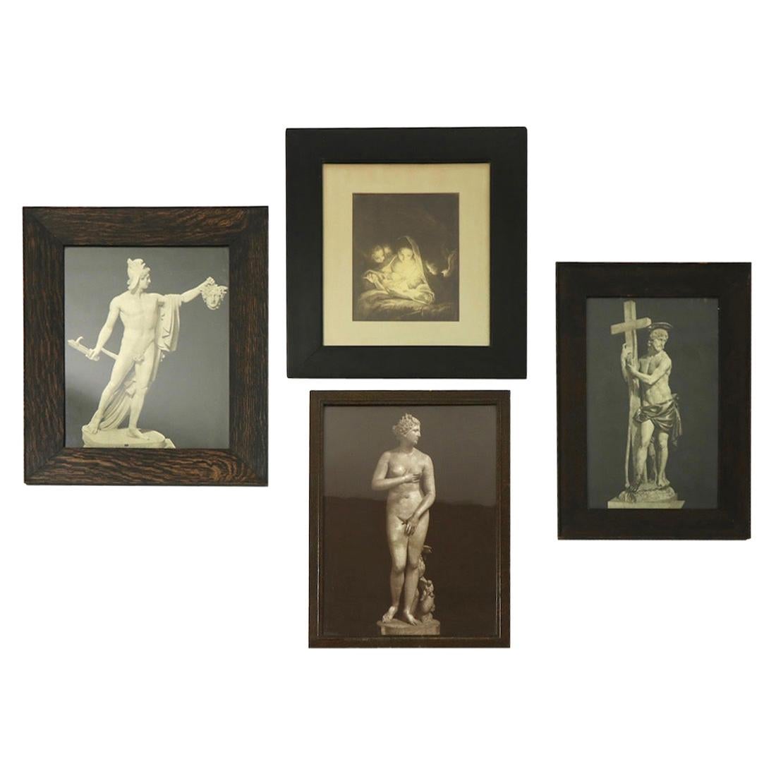 Groupe de 4 gravures classiques encadrées du tournant du siècle
