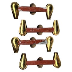 Group of 4 Verona Red Marble and brass Handles for Furniture and Wall Units 1960s