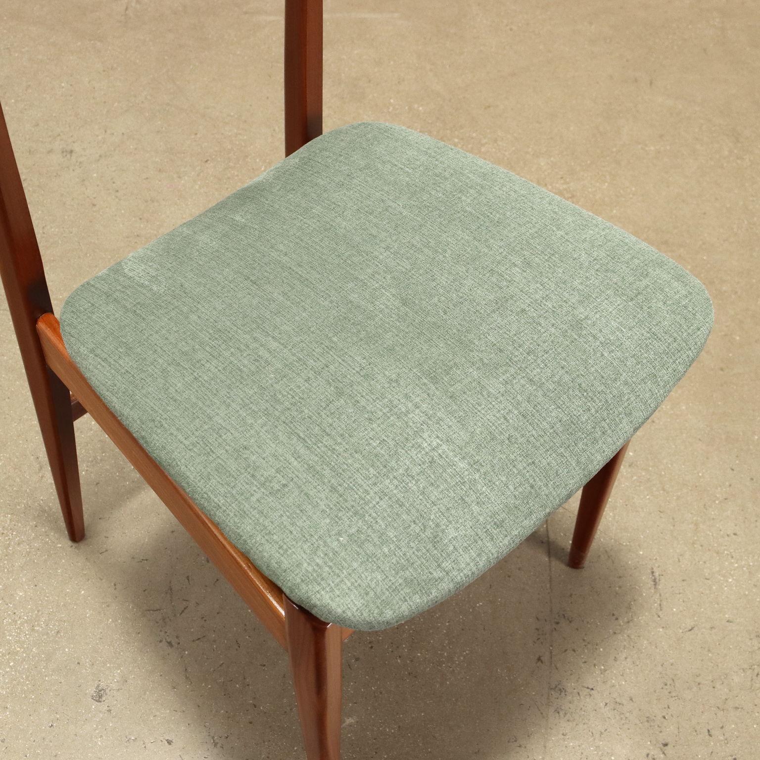 Fabric Group of 4 Wooden Chairs Italy 1950s-1960s
