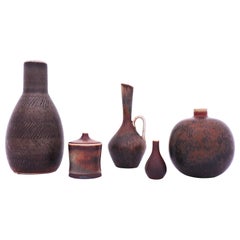 Group of 5 Brown Stoneware Vases, Carl-Harry Stålhane, Rörstrand, 1950s-1960s